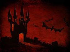 Halloween Castle And Bats Stock Photography