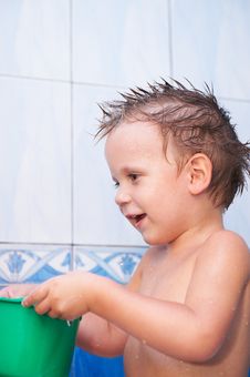 Happy Baby In Bath Stock Image
