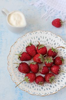 Strawberry With Sour Cream Stock Image Strawberry With Sour Cream Stock Image
