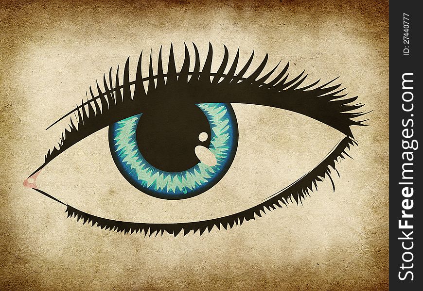 Illustration of blue woman's eye on grunge background. Illustration of blue woman's eye on grunge background.