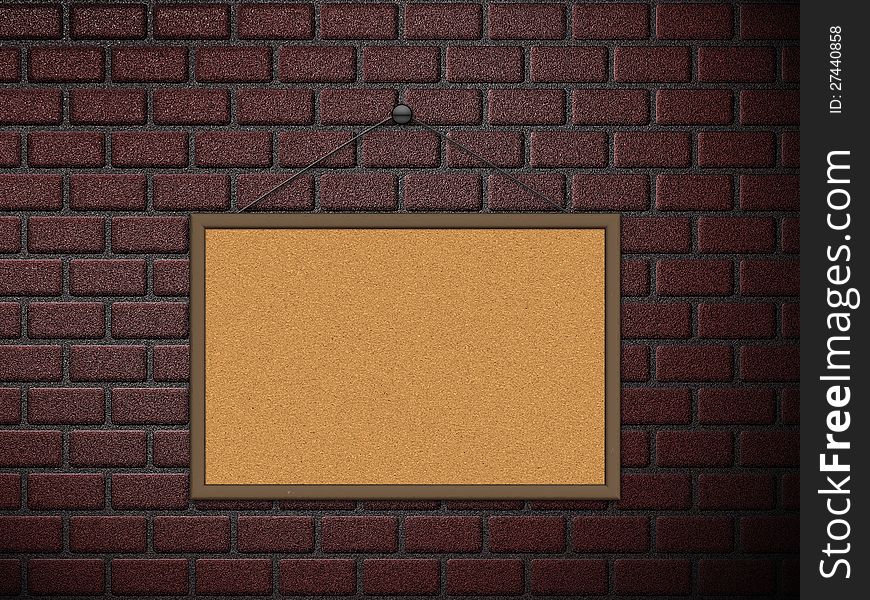 Illustration of blank cork board on old brick wall background. Illustration of blank cork board on old brick wall background.