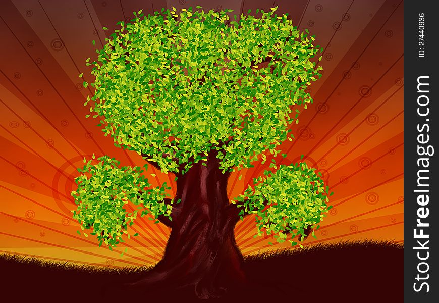 Abstract digital illustration of fantasy tree with leaves of green color. Abstract digital illustration of fantasy tree with leaves of green color.