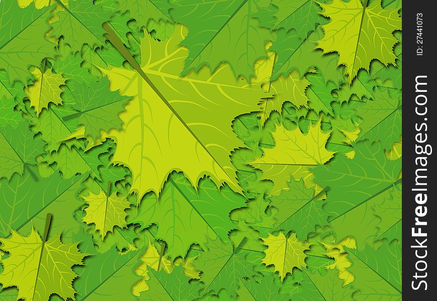 Illustration of colorful bright green maple leaves background. Illustration of colorful bright green maple leaves background.