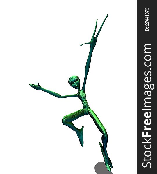 Abstract 3d render of green alien on white background.
