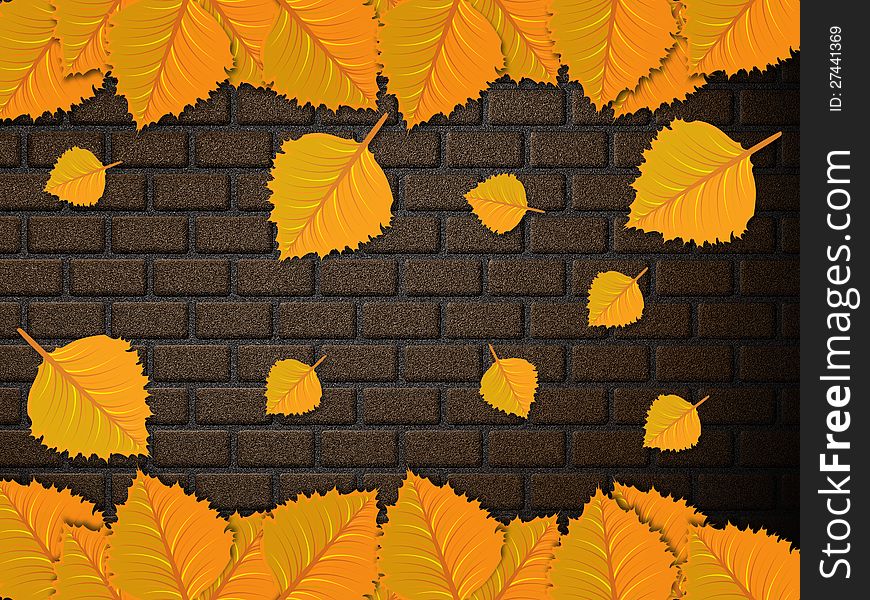 Leaves And Brick Wall