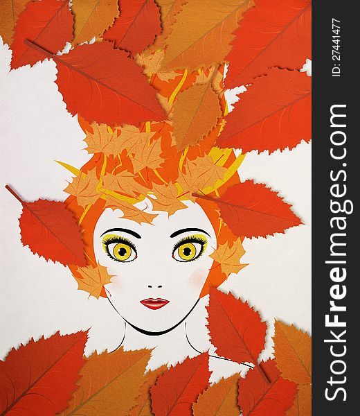 Illustration of girl's portrait and autumn leaves background. Illustration of girl's portrait and autumn leaves background.