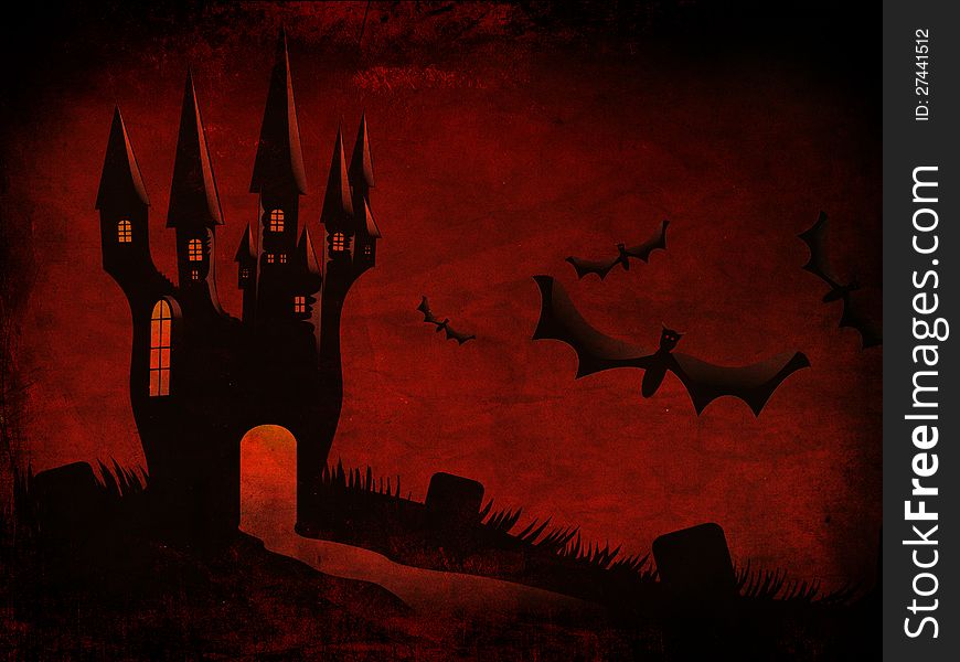 Halloween Castle And Bats