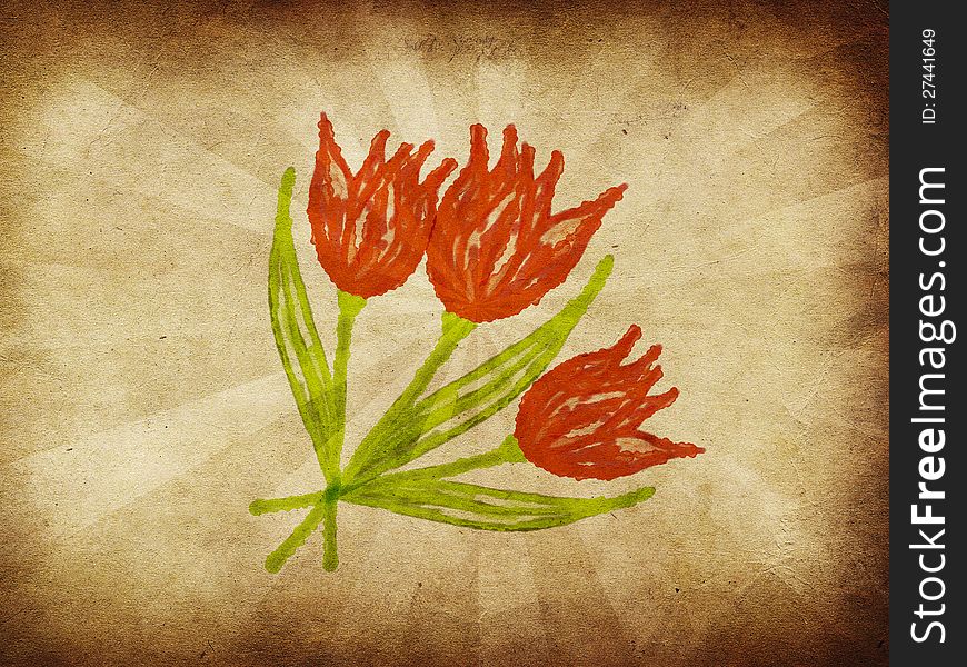 Painted tulips on grunge old paper background. Painted tulips on grunge old paper background.