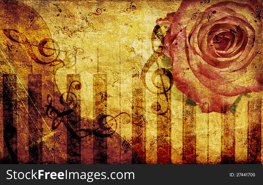 Vintage background with rose and notes