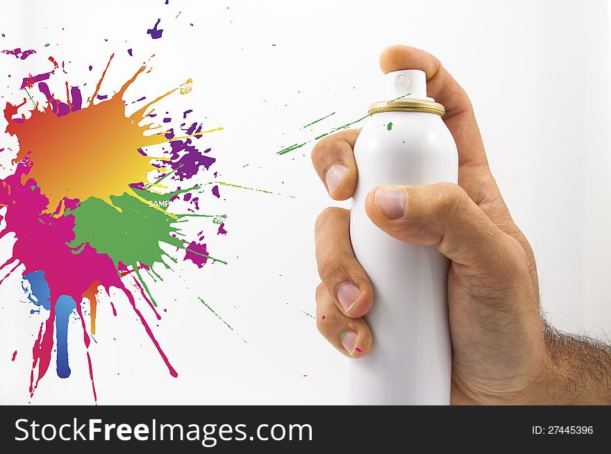 Spraying with paint and colored splash in white background