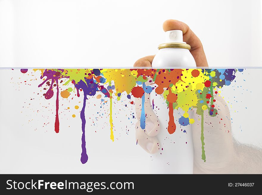 Spraying with paint and colored splash in white background