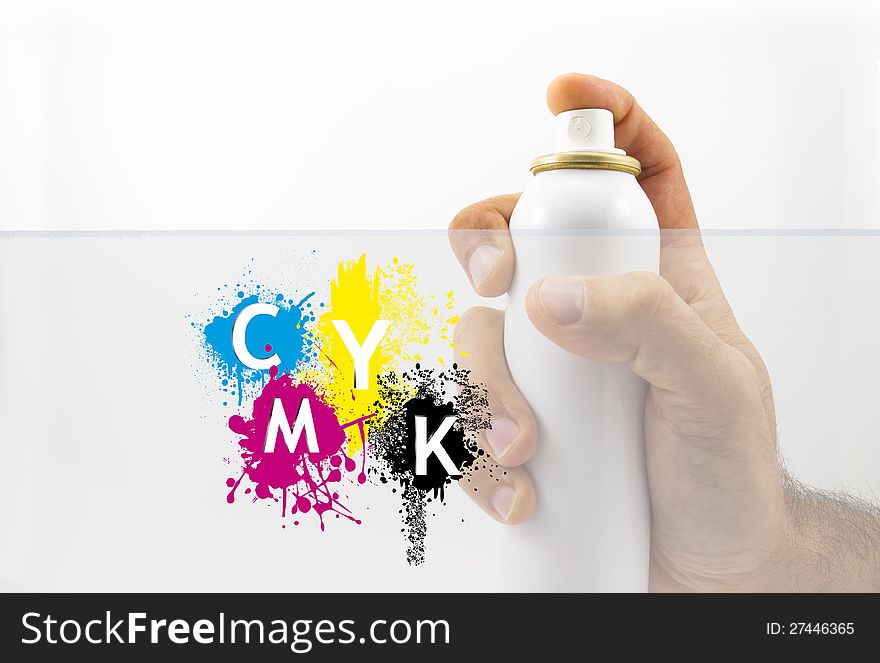 Spraying with paint and CMYK splash in white background