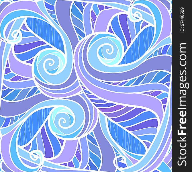 Blue abstract hand-drawn pattern, waves background
