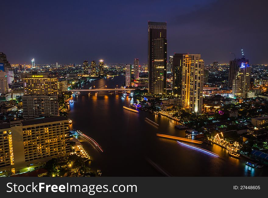 A chaophraya river and bangkok city