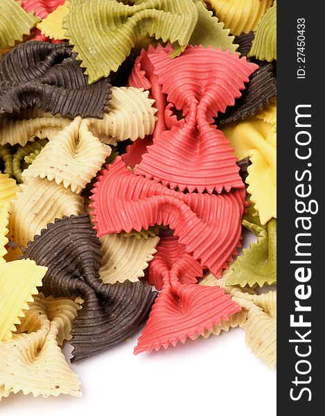 Three Color Farfalle Pasta closeup background