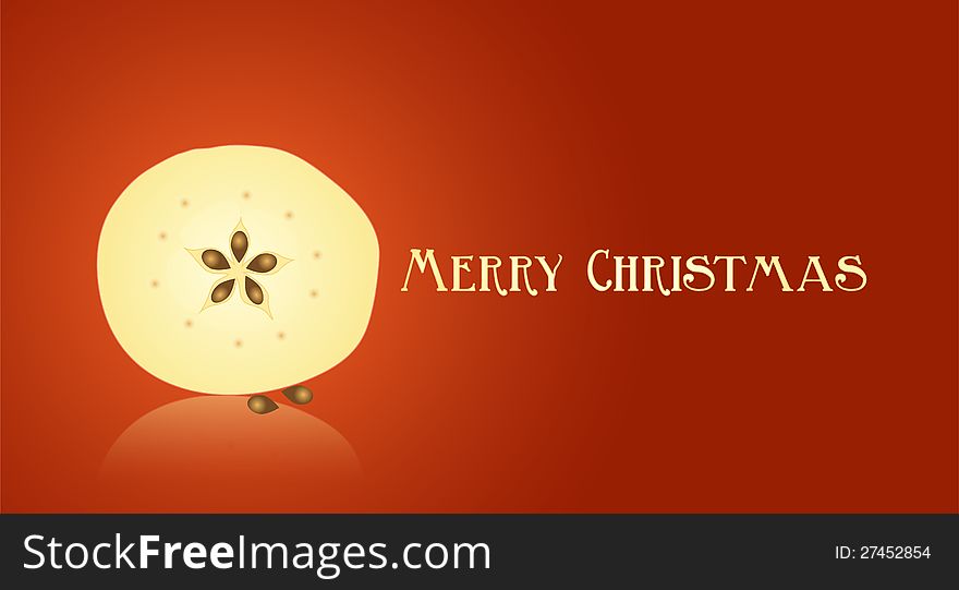 Christmas card with slice of apple,   illustration