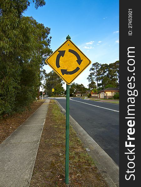 Round about sign in australia used in roads. Round about sign in australia used in roads