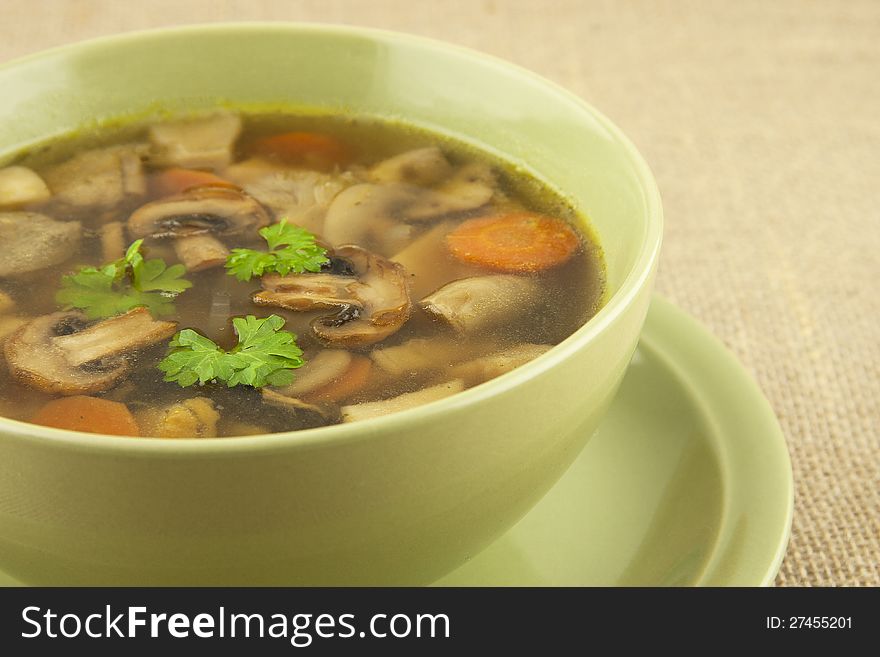 Mushrooms soup with carrots and onion. Mushrooms soup with carrots and onion