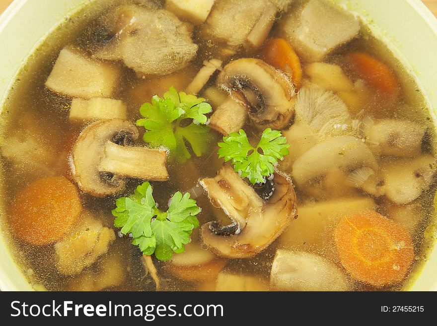 Mushrooms soup with carrot and onion. Mushrooms soup with carrot and onion