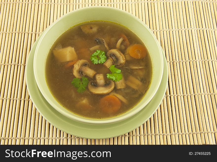 Mushrooms soup with carrot and onion. Mushrooms soup with carrot and onion