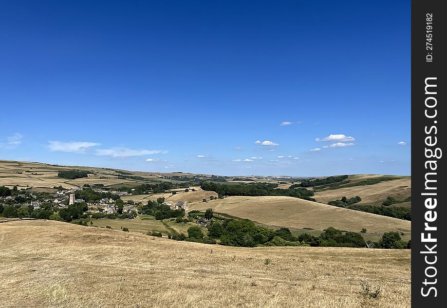 Scenic grassland landscape in Abbotsbury, Weymouth, Dorset, England