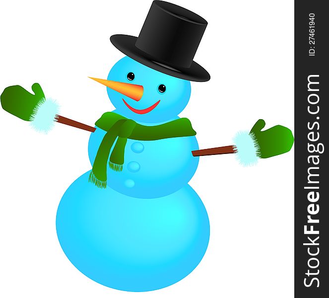 Vector illustration of a smiling snowman with a hat with a scarf. Vector illustration of a smiling snowman with a hat with a scarf