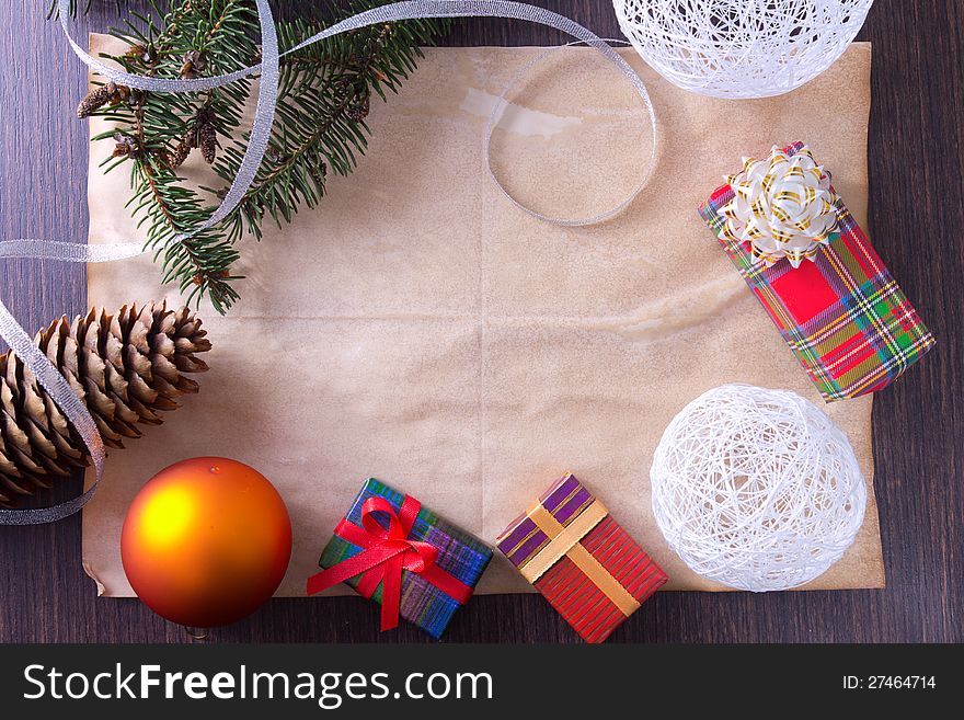 Christmas card with gifts and tree. Christmas card with gifts and tree