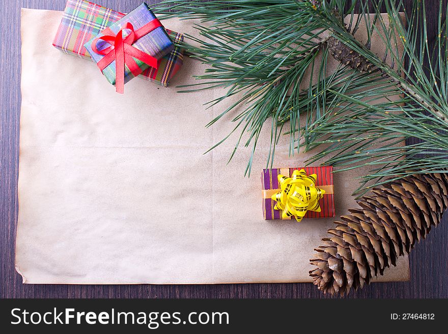 Christmas Card With Gifts And Tree