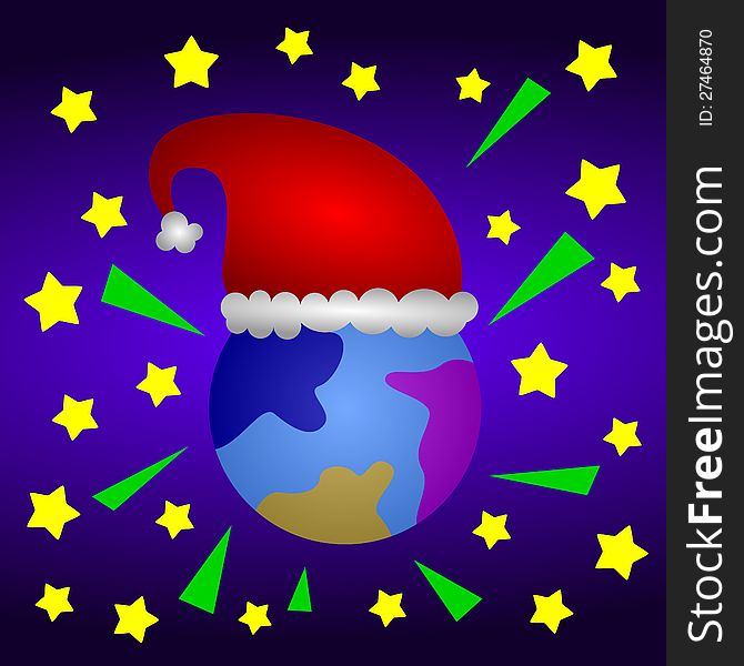 An illustration of the planet earth wearing a Santa Claus hat. An illustration of the planet earth wearing a Santa Claus hat