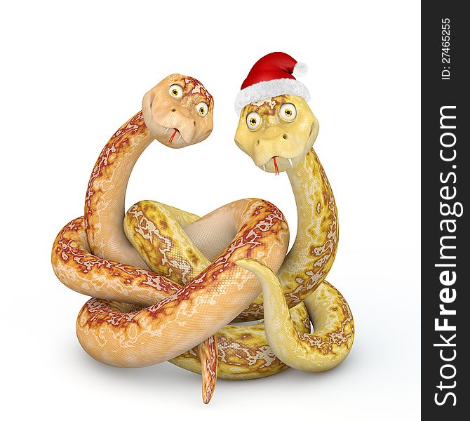 Two snakes curled up in a ball on a white background. Two snakes curled up in a ball on a white background