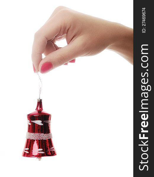 Woman hand with Christmas bell. Woman hand with Christmas bell