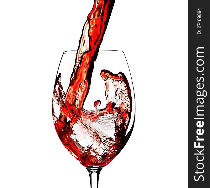 Red wine splash on white background