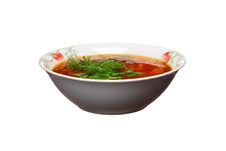 Ukrainian Borsch With Greens On A White Stock Images