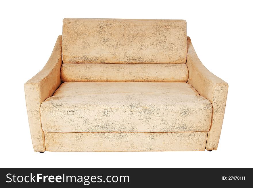 Chic sofa beige color on a white background