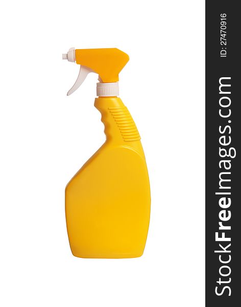 Yellow spray bottle isolated on white background