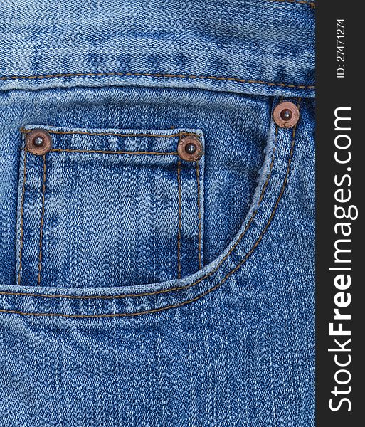 Image of blue jeans pocket. Image of blue jeans pocket.