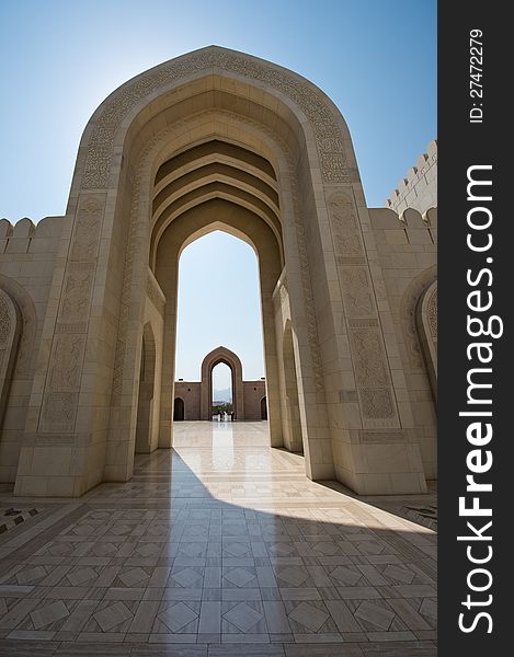 Arches at the Sultan Qaboos Grand Mosque in Muscat, Oman. Arches at the Sultan Qaboos Grand Mosque in Muscat, Oman.