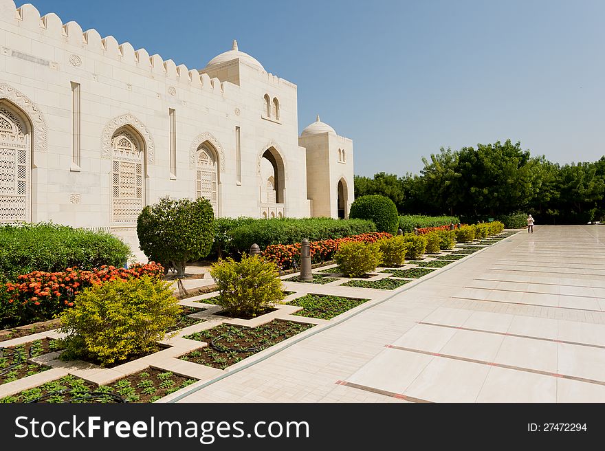 Outside areas at the Sultan Qaboos Grand Mosque in Muscat, Oman. Outside areas at the Sultan Qaboos Grand Mosque in Muscat, Oman.