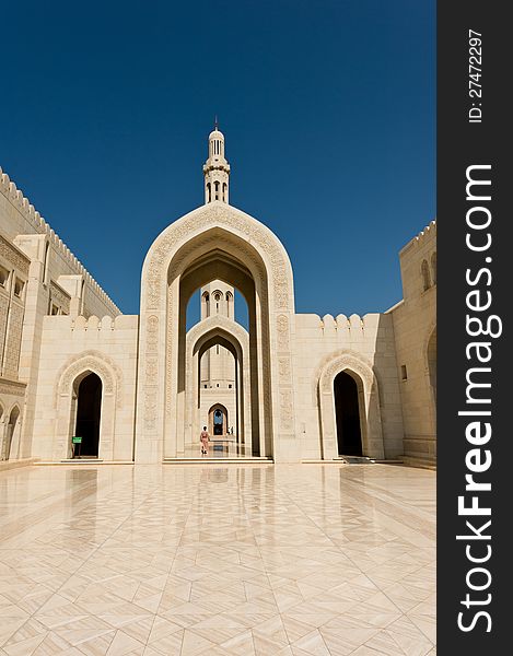 Outside areas at the Sultan Qaboos Grand Mosque in Muscat, Oman. Outside areas at the Sultan Qaboos Grand Mosque in Muscat, Oman.