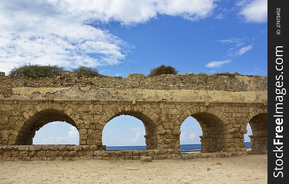 Stone arches of ancient Roman aqueduct