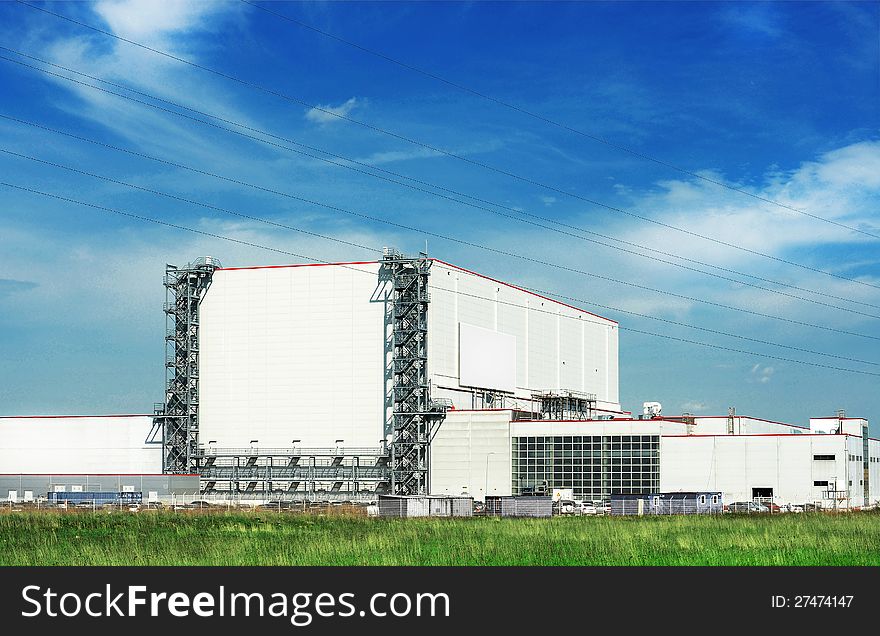 Landscape with white industrial building. Landscape with white industrial building