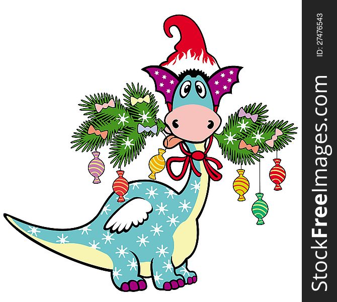 Christmas dragon,artoon picture isolated on white background,children illustration. Christmas dragon,artoon picture isolated on white background,children illustration