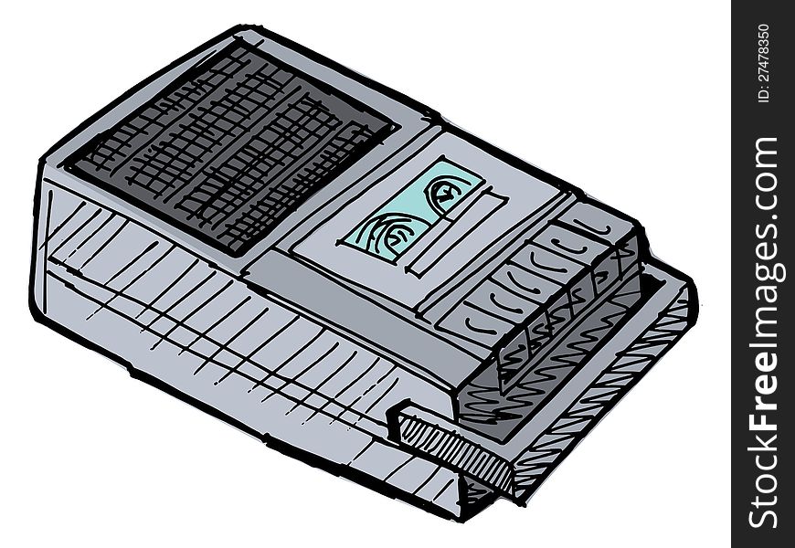 Illustration of compact tape recorder on white