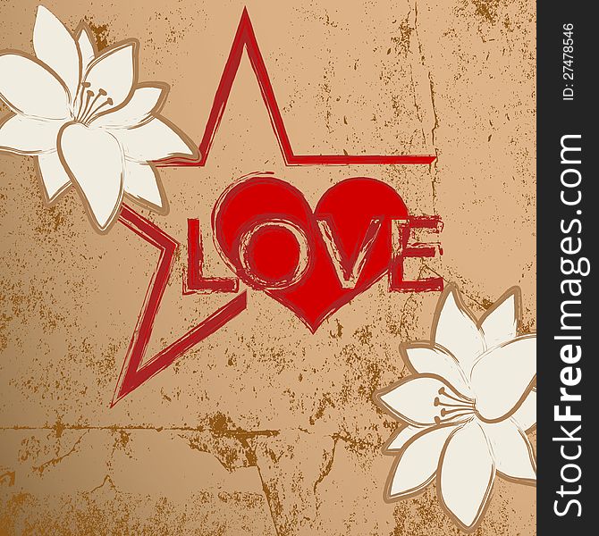 Abstract grunge vector background heart with heart and flowers. Abstract grunge vector background heart with heart and flowers.