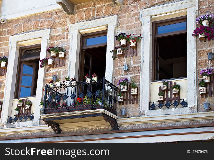 Pretty Greek Balcony And Flower Pots