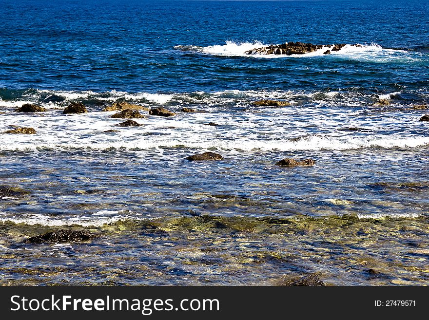 Sea waves at the shore in Chania, Crete