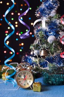 Clock,ball, Serpentine,a Tree On A Black Stock Photo Clock,ball, Serpentine,a Tree On A Black Stock Photo