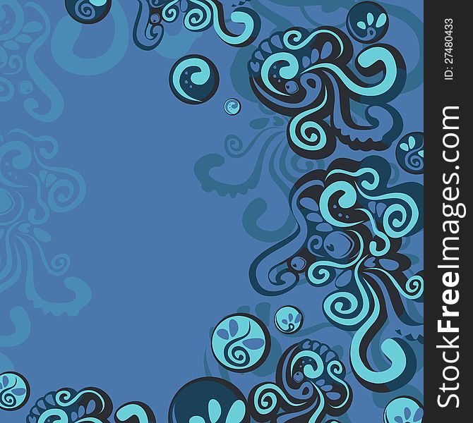 Dark blue abstract marine background with sea creatures. Dark blue abstract marine background with sea creatures