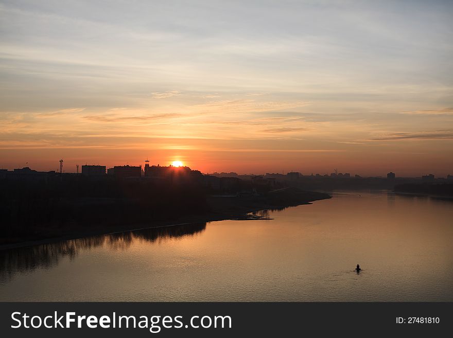Sunrise on the Irtysh River. Omsk. Russia.