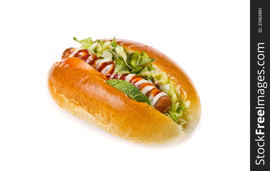 Hot dog Bread with vegetables on a white background